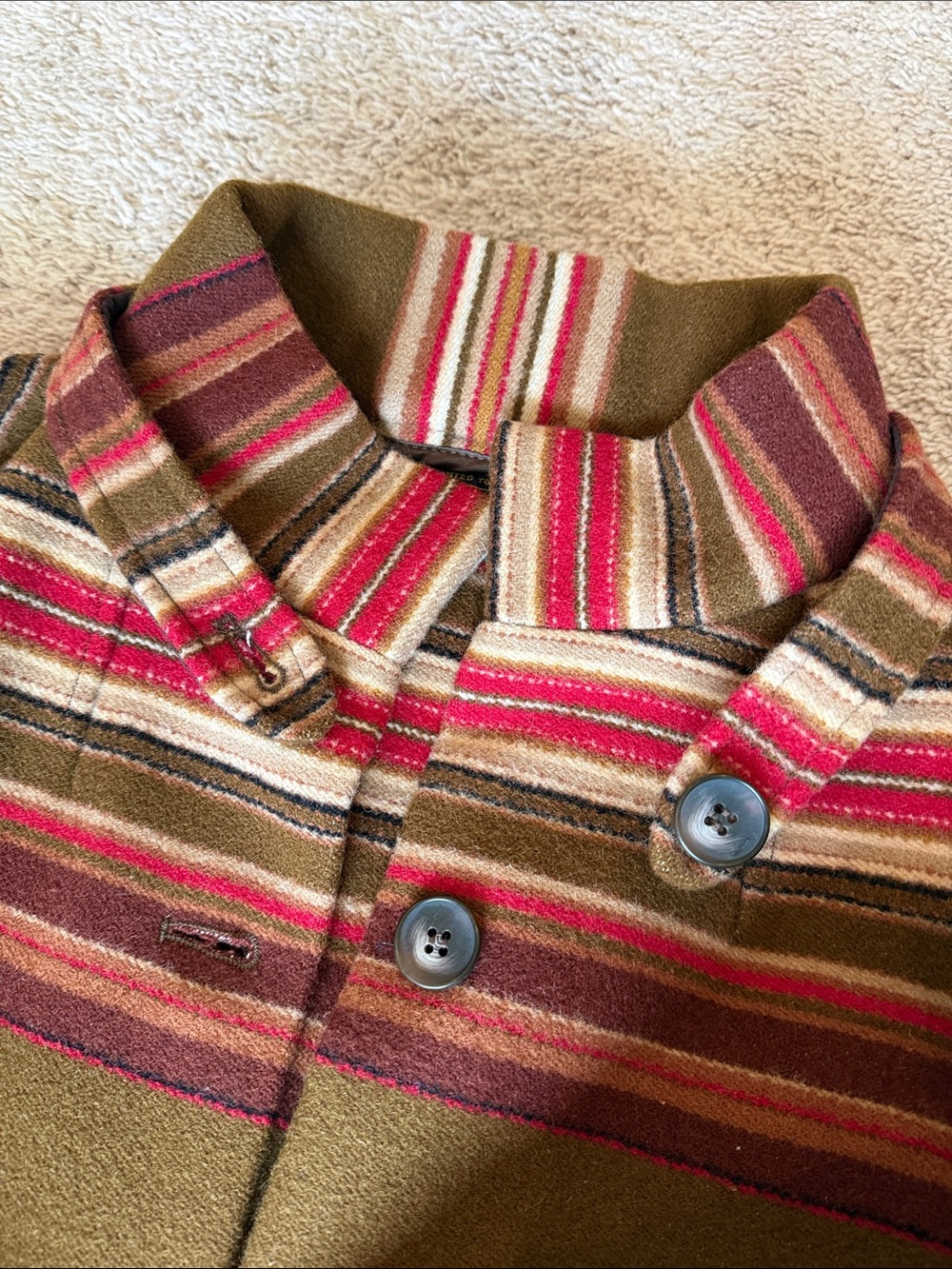 Pendleton Made in USA Brown Red Striped Virgin Wool Pea Coat size Small - Picture 11 of 16